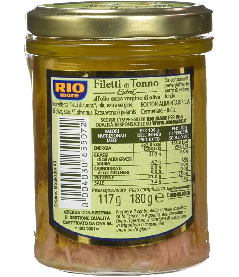 FILETTI DI TONNO RIO MARE all'Olio Extra Vergine di Oliva - 180 g VETRO 