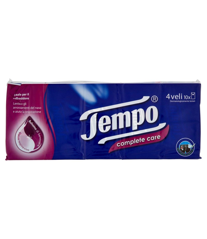 Tempo - Fazzoletti Complete Care, 10 Pacchetti da 9 Fazzoletti ,4 veli