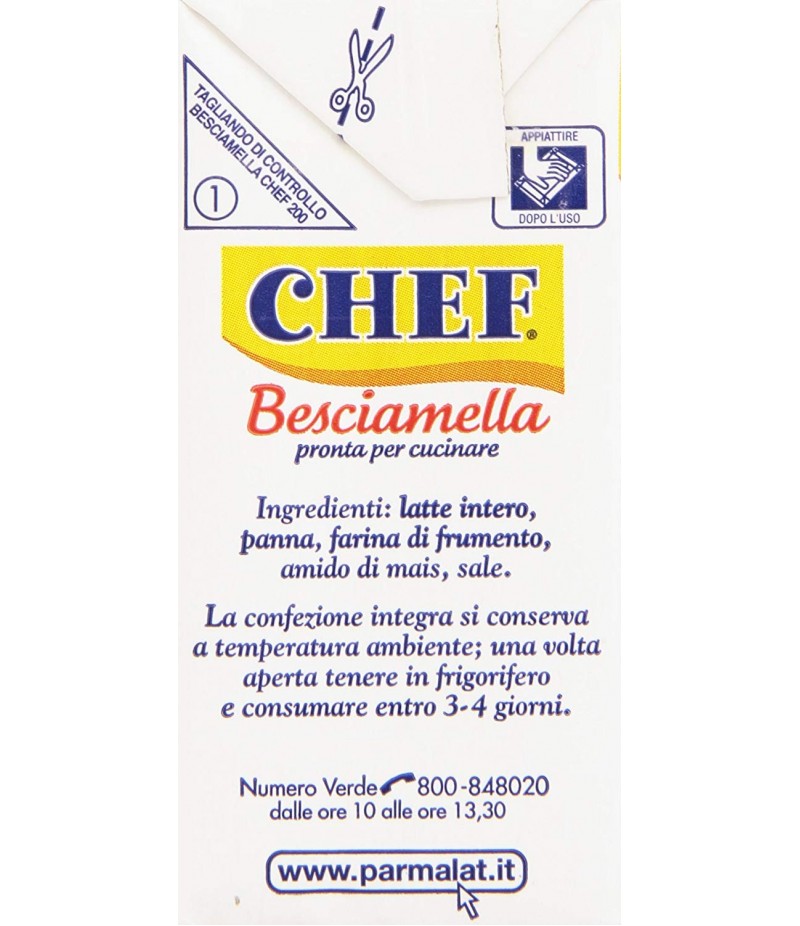 Chef - Besciamella Pronta per Cucinare, solo Ingredienti Naturali, 200ml 