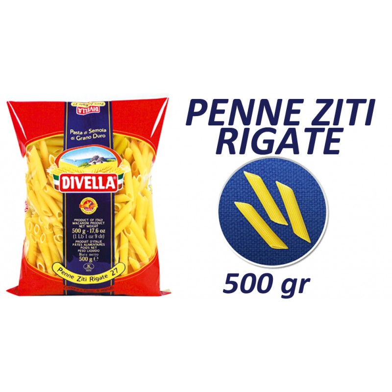 PASTA DI SEMOLA DIVELLA PENNA ZITA RIGATA  N 27  FORM 500GR 