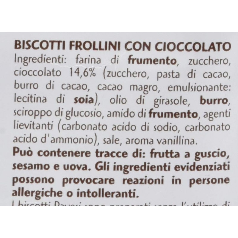 Pavesi Biscotti Frollini Gocciole Cioccolato, Biscotti da Colazione - 500 gr