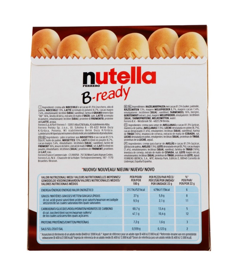  Nutella B-Ready Ferrero confezione (132G) 6pz da 22gr 