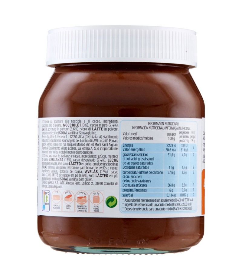 NUTELLA FERRERO VASO 450GR